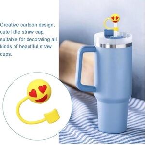 Straw Toppers Emoji Set Cook with Color reusable piece silicone